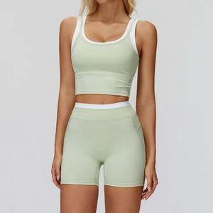 Ensemble de sport sans couture effet seconde peau pour femme : soutien-gorge de sport imprimé et short taille haute – Tenue 2 pièces pour yoga et course à pied - Product Image 3