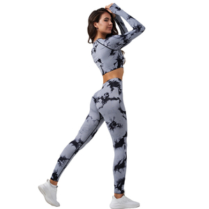 Wholesale Women's High Quality Custom Two-Piece <b>Tie</b>-<b>Dye</b> Gym Wear Fitness Yoga <b>Set</b> Wholesale Long-Sleeve for Gym - Product Image 2
