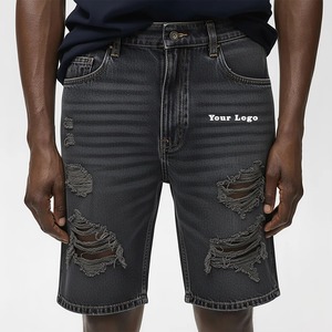 Men's High Waist Ripped Denim Bermuda <b>Shorts</b> Casual Style With Pockets Breathable <b>Woven</b> Cotton Fabric - Product Image 6