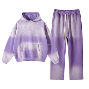 Gran oferta personalizado bordado impreso francés Terry algodón 360GSM Vintage Spray teñido apilado Legging pantalones de chándal y conjunto de sudaderas con capucha - Product Image 2