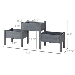 Fioriera a 3 livelli autoportante in legno grigio per erbe aromatiche e fiori 73x18x32 - Product Image 3