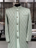 Setelan Sherwani Sutra Mewah Tradisional Pria, Panjang Selutut, untuk Pesta, Kurta Koti, Indo Western, Bandhgala, Pakaian Etnis India, Grosir