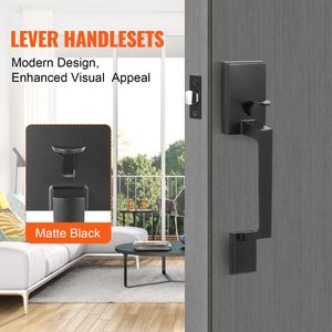 Juego de Manijas Modernas para Puerta Principal Cuadrada, Manija de Entrada sin Cerradura, Espacio entre Orificios Ajustable, Aleación de Zinc Fundida a Presión, Reversible - Product Image 6