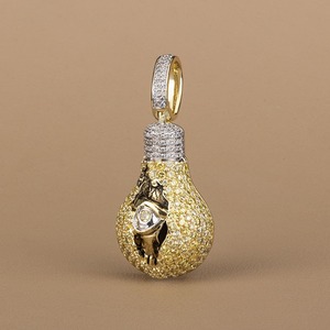 Pendentif Homme Hip Hop Style Unilatéral avec Grappe de Zircons Brillants Effet Glacé, en Cuivre Plaqué Or 18K, ZIRCON, Personnalisation Logo - Product Image 2