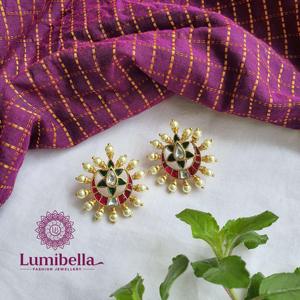 Pearl Earrings Jadau Kempu Studs - Product Image 3
