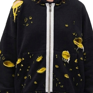 Sudadera con capucha para hombre, estilo oversize, con lavado desgastado, cortavientos, con hombros caídos y efecto desgastado, tipo jersey - Product Image 6