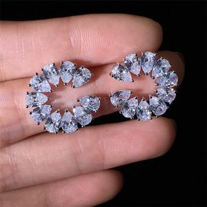 Flower Shape Pear Cut <b>Moissanite</b> Stud <b>Earrings</b> Claw Setting 925 Silver Minimalist Engagement Wedding Luxury Jewelry - Product Image 2