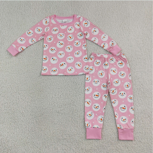 Ensemble pyjama à manches longues pour filles, motif bonhomme de neige rose, pantalon en coton confortable - Product Image 6