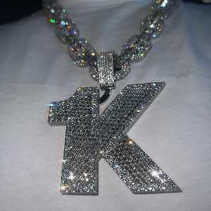 Pendentif Lettre Personnalisé en Moissanite 1K, en Argent 925, Style Hip Hop Iced Out, pour Chaîne Cuban Link, Pendentif Lettre Initiale - Product Image 6