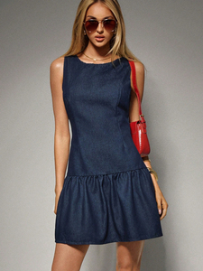 Vestido vaquero azul sin mangas con espalda descubierta para mujer, elegante, informal, de fiesta, nuevo, personalizado, al por mayor - Product Image 3