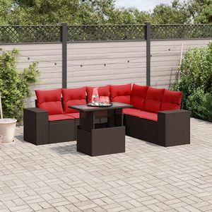 Juego de sofás de jardín de ratán sintético marrón de 7 piezas con cojines, muebles de patio - Product Image 1