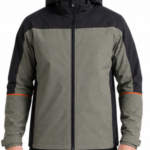 Chaqueta Softshell Premium con Capucha para Hombre, Resistente al Agua, para Senderismo al Aire Libre, Negra y Verde Oliva con Ribete Naranja en Contraste - Product Image 2