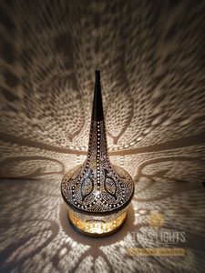 Moroccan table lamp set handmade brass metal filigree desk <b>light</b> oriental gold floor lantern <b>globe</b> teardrop hollow design nights - Product Image 2