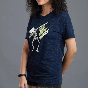 Women's <b>Navy</b> Blue Skeleton Printed Crew Neck Short Sleeve T-Shirt Casual Regular Fit 100% Cotton Jersey Breathable Eco-Friendly - Product Image 2