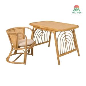 Nhat Minh Rattan Children's <b>Table</b> Chair Set Solid Back Rectangular Eco-Friendly Indoor Tropical Style - Product Image 1