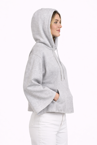 Sudadera Corta con Capucha para Mujer, Color Gris Claro, Informal, Mezcla de Algodón, Sudadera Moderna de Corte Corto, Top con Capucha, Tela Suave y Cómoda - Product Image 3