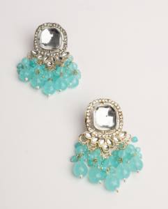 Pendientes de lujo con cuentas de color pastel Firozi, hechos a mano, de aleación de zinc chapada en oro, joyería tradicional étnica para bodas, para mujer. - Product Image 4