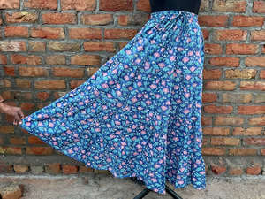 Boho Maxi <b>Skirt</b> for Women Block Print Cotton Dress Handmade Gypsy Tiered Design <b>Elastic</b> Waistline Breathable Long <b>Skirt</b> - Product Image 2