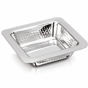 Square Hammered Stainless Steel Serving <b>Tray</b> Metal Entree Dish Reflective <b>Buffet</b> Platter for Hotel Restaurant - Product Image 1