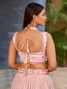 Pink Beaded Lehenga <b>Set</b> Embroidered Blouseh Dupatta Women's Outfit Wedding Festival Wear - Product Image 5