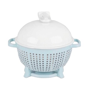 Buffet chauffe-plats moderne bleu et blanc géométrique perforé avec couvercle en forme de dôme - Product Image 3