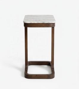 Table d'appoint de style nordique du milieu du siècle en bois massif avec plateau en marbre pour salon, ensemble de canapés, chambre à coucher, restaurant, bar, villa - Product Image 4