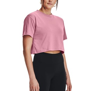 Crop top femme rose uni, col rond, manches courtes, coupe classique, jersey léger et respirant, t-shirt court décontracté pour femme, best-seller - Product Image 1