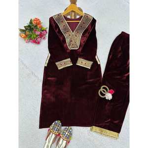 DESIGNER VELOURS JACQUARD DENTELLE TRAVAIL HAUT AVEC BAS VIN - Product Image 2