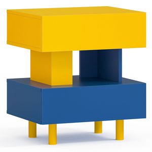 Comodino Moderno con Ampio Spazio di Archiviazione, Tavolino Laterale Giallo e Blu per Camera da Letto, Soggiorno e Sala Giochi - Product Image 1