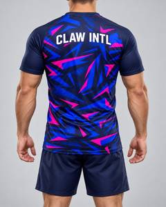 CLAW INTL ชุดเสื้อฟุตบอลชายแขนสั้นคอกลมสีฟ้าสีชมพูลายเรขาคณิต - Product Image 6
