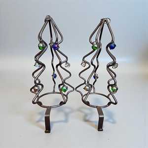 Pair Of Metal & Marbles Christmas Tree <b>Stocking</b> <b>Holders</b> 10" Tall Heavy Vintage feltsocks - Product Image 6