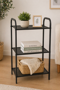 Black Metal 3 Tier Display Rack Open <b>Shelf</b> Storage Holder for Living Room <b>Bedroom</b> Office Rack for storage 3-tier storage <b>shelf</b> - Product Image 2