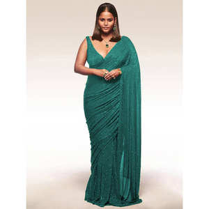 Superbe Saree bleu saree à sequins en georgette pour la réception - Product Image 1