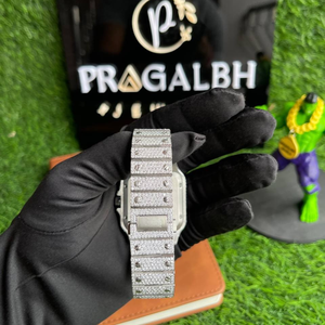 Montre de luxe Pragalbh Jewels entièrement sertie de moissanite, boîtier en acier inoxydable, saphir, étanche, cadran arc-en-ciel, chronographe 40 mm ETA - Product Image 4