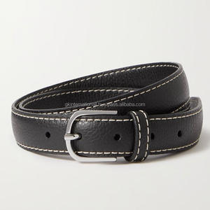 Ceinture décontractée en cuir pour hommes avec coutures contrastées et ceinture en jean à boucle en laiton massif - Product Image 4