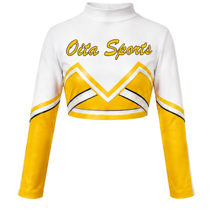 Maillot de cheerleading sublimé jaune vif et blanc à manches longues – Tenue de sport d'équipe pour entraînement, performance et compétition - Product Image 1