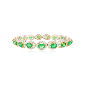 Luxurious Top Selling Products Real 18K <b>Solid</b> Two Tone <b>Gold</b> Emerald & Diamond Halo Tennis Bracelet Wholesale Statement Jewelry - Product Image 1