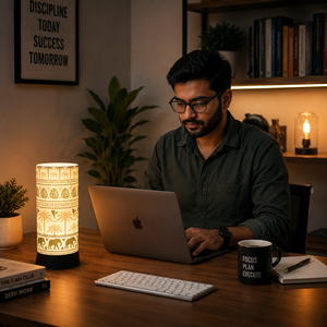 Lámpara de Mesa Moderna con Estampado de Elefante Tropical y Pantalla de Lino |   Lámpara de Noche Decorativa para Mesa de Noche |   Luz Ambiental para Sala de Estar y Dormitorio - Product Image 2