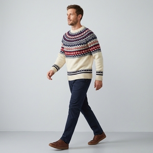 Pull ras du cou en coton jacquard Fair Isle pour homme, motif coloré nordique, respirant, chaud, tricot décontracté, OEM ODM, vente en gros, usine, logo personnalisé - Product Image 1
