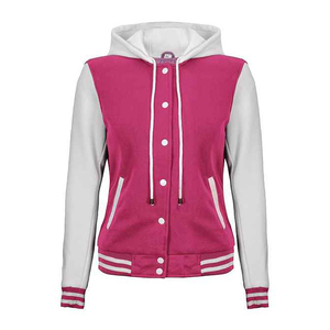 Chaqueta Varsity con Capucha en Bloques de Color Rosa y Blanco, Unisex, Informal, para Otoño, Largo Regular, Material de Poliéster Tejido - Product Image 4