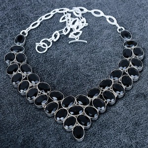 Silver Plated <b>Statement</b> <b>Necklace</b> Women's Oval Black Cubic Zirconia Link Chain 18 Inches Party Jewelry Classic Style - Product Image 5