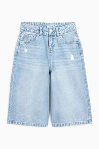 Shorts de mezclilla de cintura alta para hombre, casuales, con botones y dobladillo sin rematar, de algodón - Product Image 5