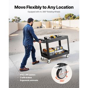Carrello Multiuso in Plastica Resistente 37 X 25,4 Pollici, Capacità di Carico 550 Libbre, Carrello di Servizio Girevole a 360 Gradi con Due Ripiani - Product Image 4
