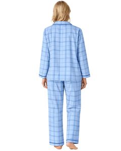 Ensemble de pyjama pour femmes à carreaux bleu ciel personnalisé, manches longues, boutonné, vêtements de nuit en coton doux, ensemble de vêtements de détente en deux pièces - Product Image 2