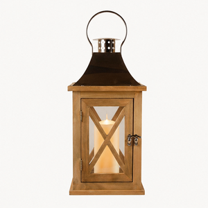Farol de Madera Hecho a Mano, Farol Decorativo Estilo Rústico con Parte Superior de Metal de Cobre para Decoración del Hogar, Interior y Exterior - Product Image 3