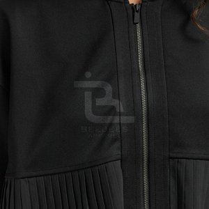 Blouson Bomber Noir à Manches Longues, Col Montant, Design Plissé, Fermeture Éclair, Tissu Polyester, Vêtement d'Automne, OEM 2026, Softshell - Product Image 6