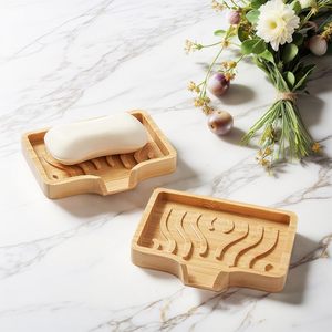 Eco <b>Bamboo</b> <b>Soap</b> <b>Dish</b> Holder with Drainage Self Draining Wooden Bar <b>Soap</b> Tray Container for Bathroom Shower Counter Bulk Supply - Product Image 2