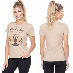 T-shirt de fitness imprimé 100 % coton et polyester pour femme, coupe ajustée, séchage rapide, pour yoga et exercice, manches courtes, anti-UV - Product Image 4