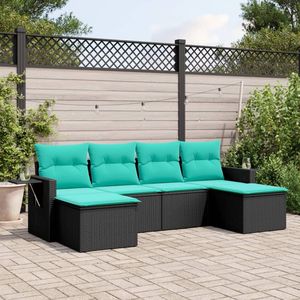 Ensemble de canapés de jardin modulaires en rotin PE noir et bleu, 6 pièces, pour salon - Product Image 1