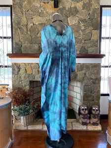 Caftán de Rayón con Estampado Tie Dye Turquesa, Vestido Maxi Bohemio, Talla Grande, Traje de Baño para Playa - Product Image 2